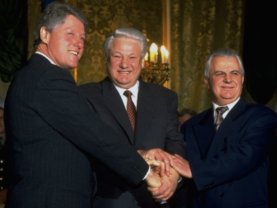 Кравчук и Ельцин после подписания Беловежских соглашений